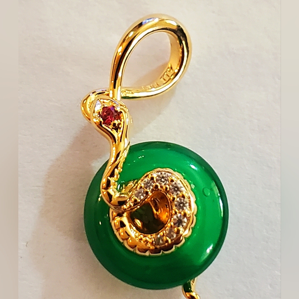 Authentic NEW Pandora Snake Green Murano Glass Dangle Charm 14KGP CZ - Picture 2 of 9